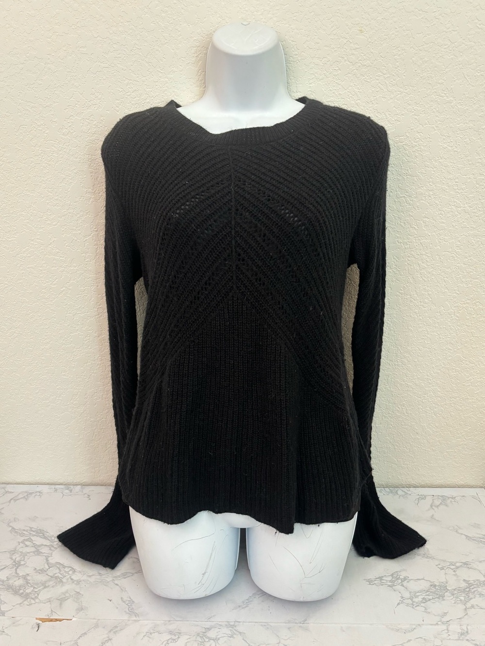 Lucky Brand Pullover Chunky Knit Sweater Womens M Black Long Lined
